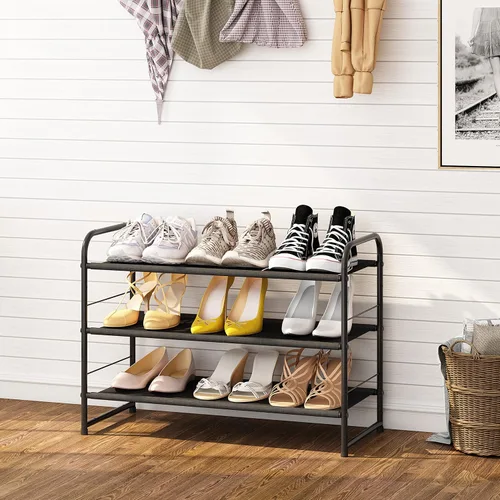 Vista 2 de Simple Trending - Zapatero apilable de 3 niveles, organizador de tela expandible y ajustable, zapatero para almacenamiento, negro