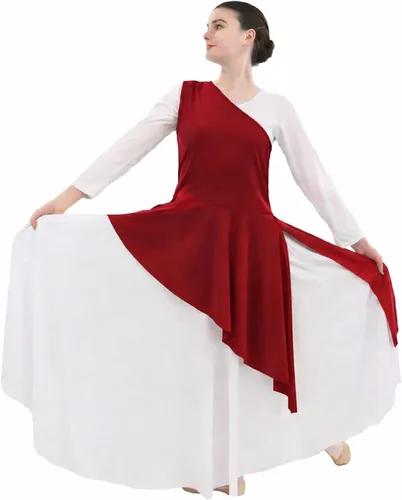 Vista 9 de Danzcue - Túnica de baile de alabanza asimétrica para mujer, (el vestido blanco no está incluido)