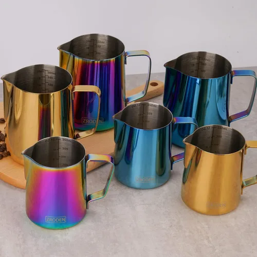 Vista 7 de Jarra de espuma de leche, jarra de vapor de café espresso de 12 onzas, accesorios para máquina de café capuchino de acero inoxidable, herramientas
