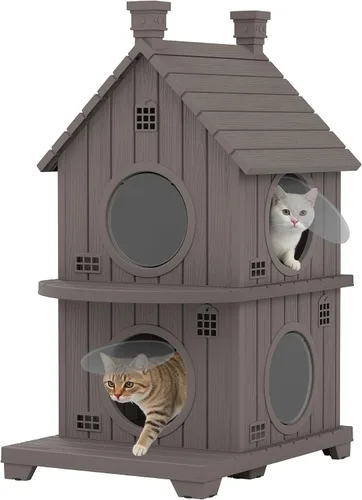 Vista 14 de Casa para gatos al aire libre, resistente a la intemperie, casas de resina duradera para gatos interiores y exteriores, refugio para gatos al aire