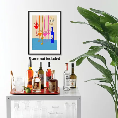 Vista 6 de MWZUPQ Póster de cóctel colorido de moda, retro, lindas copas de vino, lienzo, arte de pared, llena tu taza, pinturas impresiones de bares, cocina