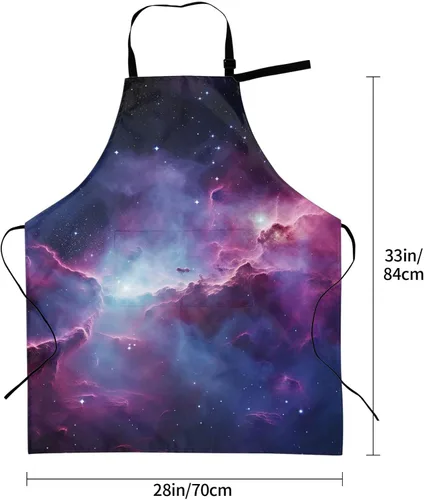Vista 5 de Delantales de galaxia púrpura y azul para mujer con 2 bolsillos, delantal de cocina para hombres, resistente al agua y al aceite, delantal ajustable