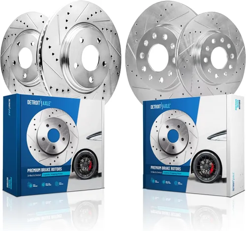 Vista 25 de Detroit Axle - Rotores de freno delantero para Volkswagen Touareg Audi Q7 Porsche Cayenne Rotores de freno de disco perforados y ranurados Reemplazo