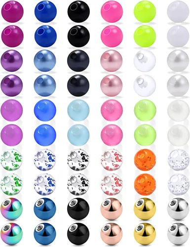 Vista 6 de 14G 60 piezas de bolas de repuesto de colores mixtos, piercing de acero inoxidable y acrílico transparente, piezas de barra para barra industrial