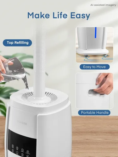 Vista 6 de FOHERE Humidificador de 4.8 galones/18 litros para habitación grande, fácil llenado superior, torre de niebla fría, silenciosos para el hogar