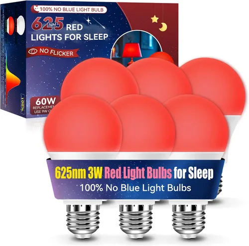 Vista 8 de Bombillas LED Neporal de 3 W 625 nm de color rojo para dormir, 100% de bloqueo de luz azul, luz nocturna roja para promover la melatonina, bombilla