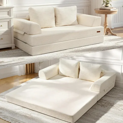 Vista 11 de COMAX Sofá cama futón, sofá cama convertible 4 en 1, sofás deshuesados para sala de estar, sofá biplaza plegable pequeño plegable que ahorra Gris