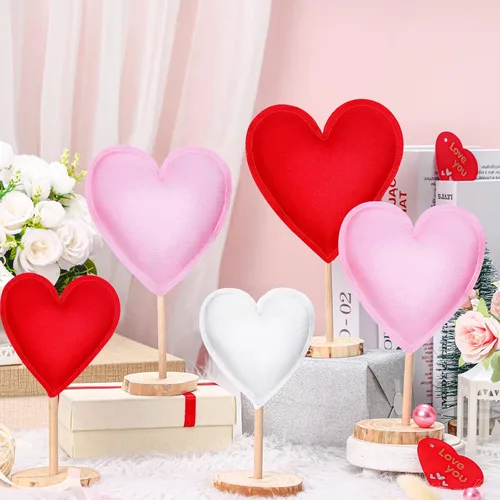 Vista 7 de Bucherry Juego de 5 piezas de bloques de corazón de tela de pie alto para el día de San Valentín, decoración de corazón de San Valentín, decoración