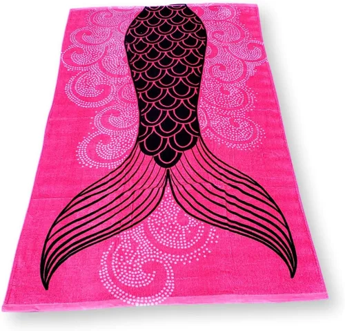 Vista 3 de Toalla de playa grande con estampado de moda de verano (cola de sirena rosa)