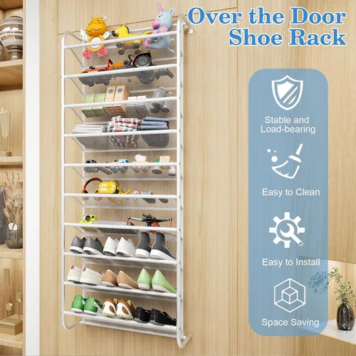 Vista 6 de AQQHSAIN Organizador de zapatos de pared de 10 niveles sobre la puerta, zapatero de pared, zapatero de puerta, zapatero para armario, despensa