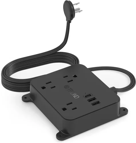 Vista 11 de TROND Regleta de alimentación de enchufe plano, cable de extensión corto de 3 pies con 3 salidas de CA, estación de carga de montaje en pared con 2