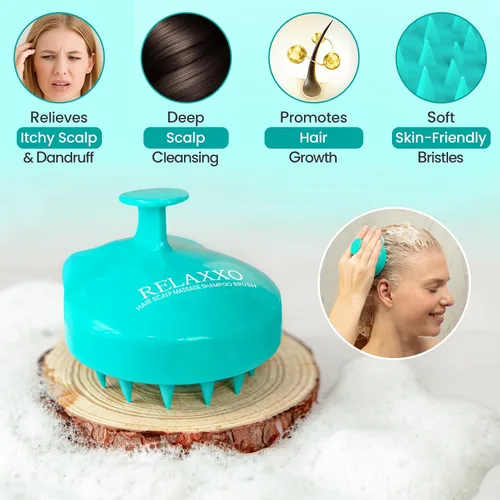 Vista 2 de RELAXXO Masajeador de cuero cabelludo para el crecimiento del cabello – Exfoliante y fregador de cabello para cuero cabelludo, cerdas suaves