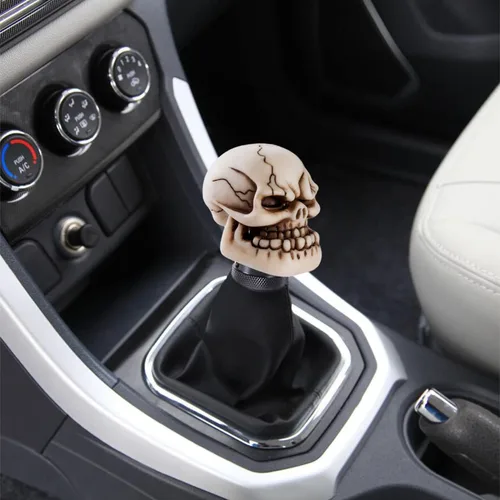 Vista 8 de Pomo de cambios con forma de calavera para palanca de cambios de coche, color beige, ajuste universal para la mayoría de las transmisiones manuales