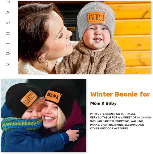 Vista 6 de DANMY Gorro para padres e hijos,Madre y bebé hijahijo gorro de punto cálido de invierno,Gorro suave para niños