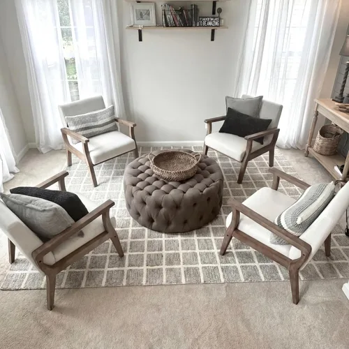 Vista 7 de BESTANO - Silla con acento de estilo moderno de mediados de siglo, con tapizado de lino y marco de madera, silla de acento para sala de estar