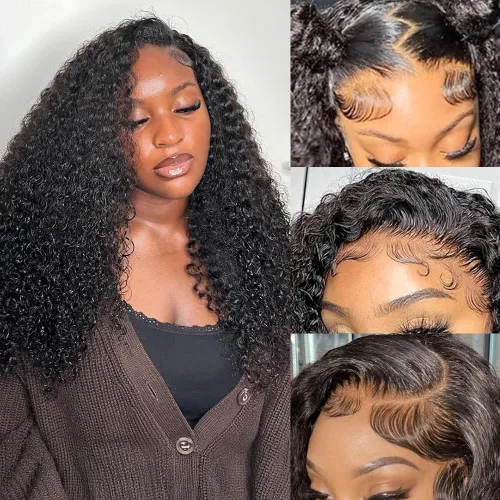 Vista 11 de CYNOSURE Pelucas de encaje frontal 13x4 de cabello humano prearrancado, densidad del 180%, brasileña rizada con encaje frontal, peluca con cabello