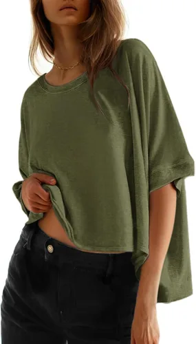 Vista 24 de Dokotoo -Camisetas de verano para mujer, color liso, holgadas, de gran tamaño, básicas