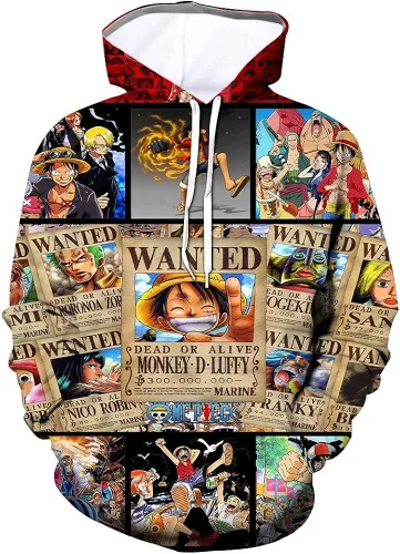 Vista 3 de Sudadera con capucha para niños y niñas con diseño de anime 3D con capucha y bolsillo canguro