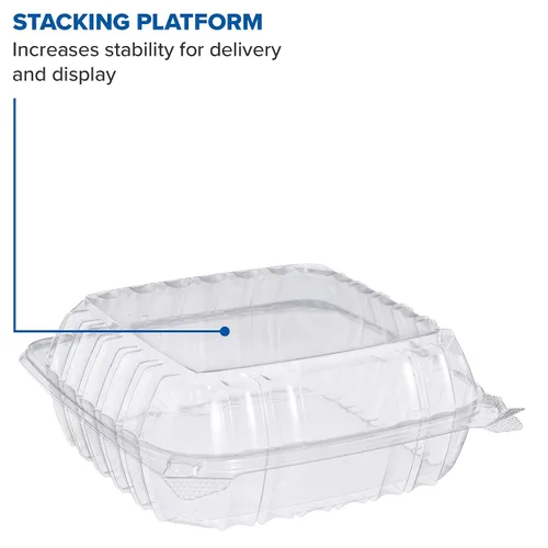 Vista 3 de Dart C90PST1 ClearSeal Contenedores de plástico con bisagras, transparentes, 8.2 x 8.3 x 3 pulgadas, caja de 250