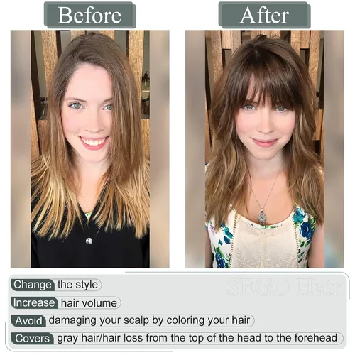 Vista 6 de SEGO Topes de cabello para mujeres de cabello humano real con cabello delgado, topes de cabello con clip frontal de 150% de densidad con base