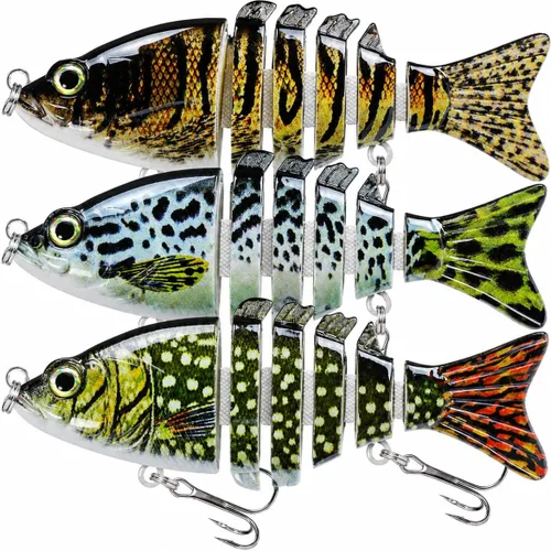 Vista 11 de Keenjorika Multi-Jointed Swimbaits, 3 Pack Slow-Sinking Segmented Fishing Lures with Rattle and Treble Hooks for Bass, Trout, Pike and Walleye