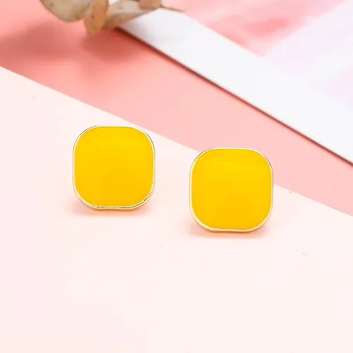 Vista 2 de Caiyao Aretes de botón cuadrados esmaltados ligeros y coloridos para mujer, pequeños aretes cuadrados para adolescentes, niñas, novia, fiesta