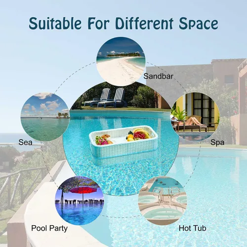 Vista 7 de Bandeja flotante para piscina, bandeja redonda para flotadores de piscina, para bañera de hidromasaje, aguas termales, fiesta en la playa, bebidas