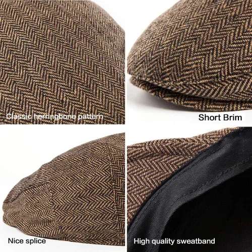 Vista 5 de Newsboy - 2 gorras de tweed ajustables para hombre, estilo irlandés, periodista, universitario y Gatsby