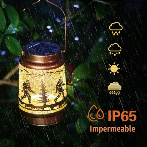 Vista 5 de Bigfoot - Faroles solares colgantes impermeables para exteriores, luces solares colgantes de pie grande, regalos para hombres y mujeres, faroles LED