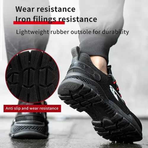 Vista 5 de Zapatos de trabajo para hombre con puntera de acero para hombre, transpirables y ligeros, zapatos de seguridad con punta compuesta, zapatos