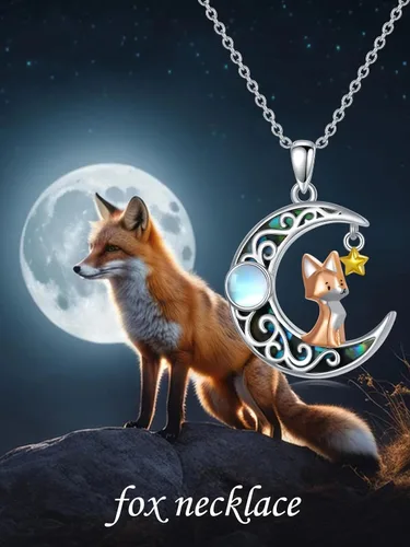 Vista 2 de POTOPYY Collar de plata de ley S925 con zorro, collar de zorro con circonita de buena suerte, animales, zorro, regalo para mujeres, niñas, mamá