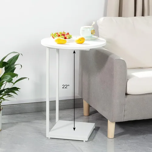 Vista 5 de [Usado] DCLRN Mesa auxiliar pequeña, mesa auxiliar de mesa C para sofá, mesa de centro redonda es adecuada para sala de estar y dormitorio (blanco)