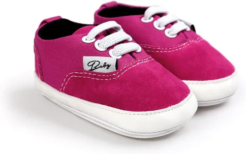 Vista 4 de Unisex Baby Girls Boys Shoes Infant Canvas Sneakers Anti-Slip Rubber Sole Newborn Crib Shoes Toddler Outdoor Athletic First Walkers