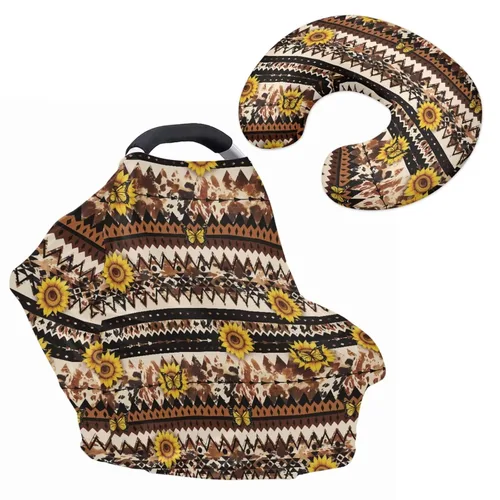 Vista 11 de Cactus Aztec Cowboy - Funda elástica para asiento de coche + funda de almohada para bebés, 2 paquetes de carritos de compras multiusos, silla alta