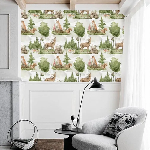 Vista 3 de Blooming Wall DPY25-5 - Papel tapiz autoadhesivo removible con diseño de animales en bosques verdes