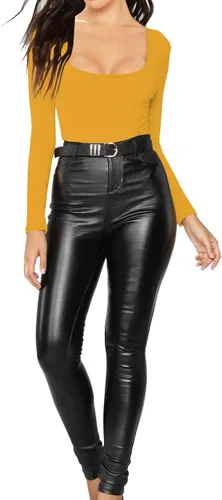 Vista 203 de MANGDIUP Body esencial para mujer, cuello redondo, manga larga, ajustado, elástico, de algodón y elastano