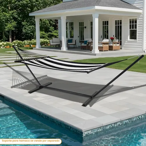 Vista 9 de Lazy Daze Hammocks Hamaca doble de cuerda caribeña de 10.5 pies para 2 personas, hamaca de poliéster tejida a mano con barras separadoras