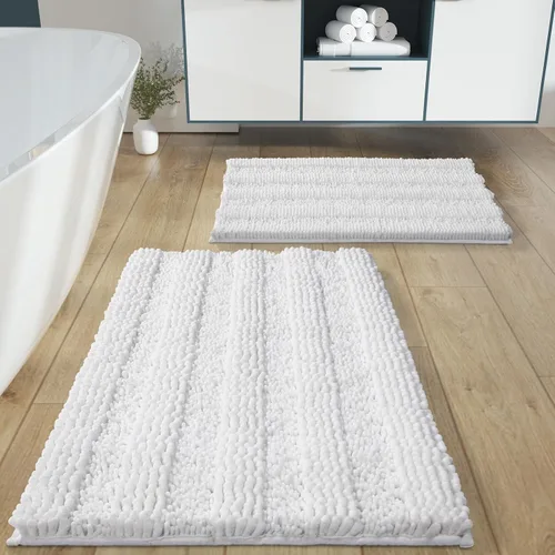 Vista 21 de Yimobra Juego de 2 alfombras de baño de felpilla suave y absorbente y alfombra para inodoro en forma de U, antideslizante, lavable a máquina