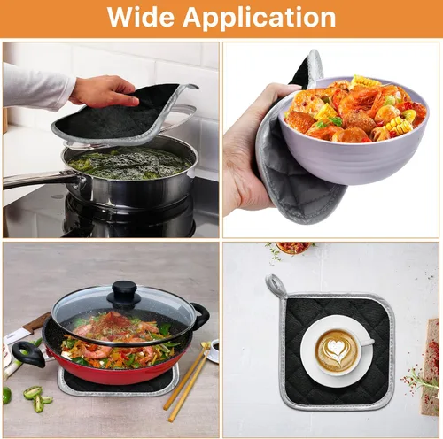 Vista 7 de 24 soportes para ollas a granel para cocina, resistentes al calor, agarraderas de algodón de 7 x 7 pulgadas con bucles para colgar, almohadillas
