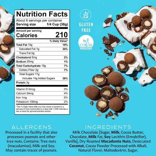 Vista 2 de Mauna Loa Nueces de macadamia cubiertas de chocolate premium, chocolate con leche y coco, bolsa de 7 onzas (paquete de 1)
