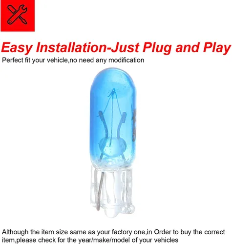 Vista 5 de CCIYU 20 unidades de bombilla de luz de halógeno T5 azul 17 86 206 para panel de instrumentos, lámpara de tablero 12V