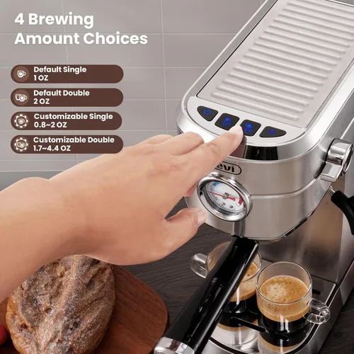 Vista 6 de Gevi Máquina de café expreso comercial compacta de 20 barras para el hogar