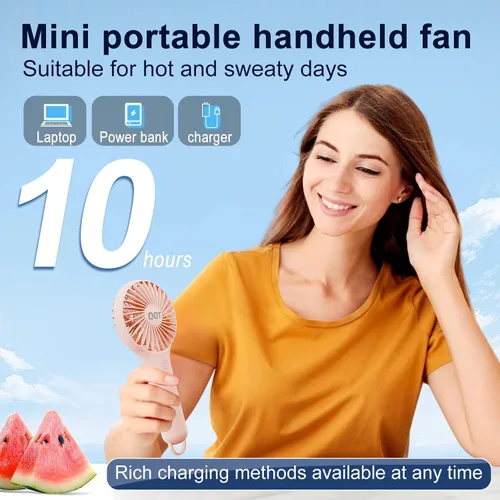 Vista 5 de QQT Mini Ventilador de Mano, Pequeño Enfriador Personal con 3 Velocidades, Portátil a Batería, Secador de Pestañas de Maquillaje Recargable por USB