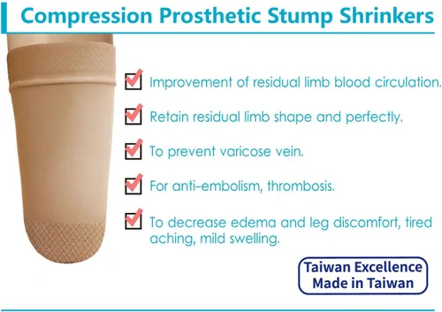 Vista 3 de JianiMed Termoencogedores protésicos por encima de la rodilla, 13.8 in, compresión, calcetines amputados, 20-30, uso diario, Taiwán Excellence L