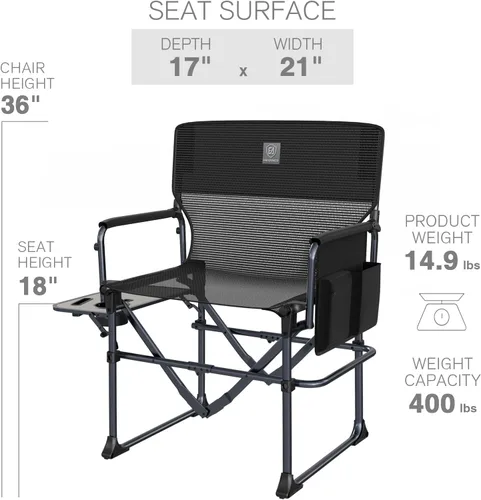 Vista 3 de EVER ADVANCED Silla de directores de camping con mesa auxiliar, plegable portátil con tamaño compacto, diseño transpirable y de secado rápido, silla