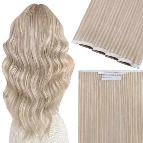 Vista 152 de Easyouth Extensión de cabello humano rubio con cola de caballo, extensiones de cabello humano rubio dorado con reflejos rubios, extensiones