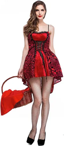 Vista 4 de Boleyn Disfraz de capucha roja para mujer, vestido sexy de cuento de hadas de Halloween, Rojo