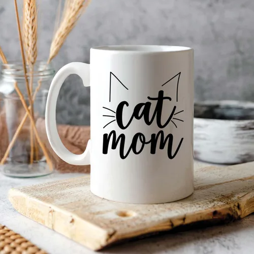 Vista 6 de Canopy Street Taza de cerámica blanca de 15 onzas con temática de gato para mamá, adorable diseño de orejas de bigote de gato, taza de café