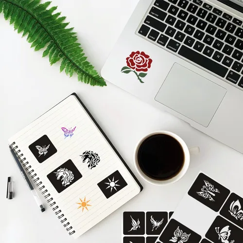 Vista 6 de Plantillas temporales de tatuaje reutilizables para mujeres y niñas, kit de plantillas de tatuaje de henna, plantillas temporales de tatuaje