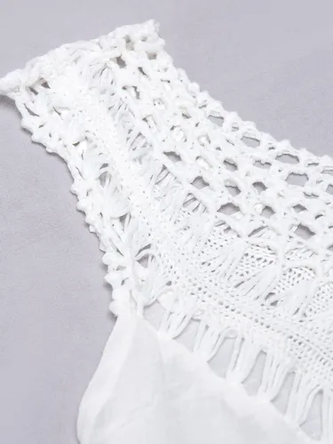 Vista 4 de CUPSHE Túnica de ganchillo blanco sin mangas con cuello en V para mujer, Blanco